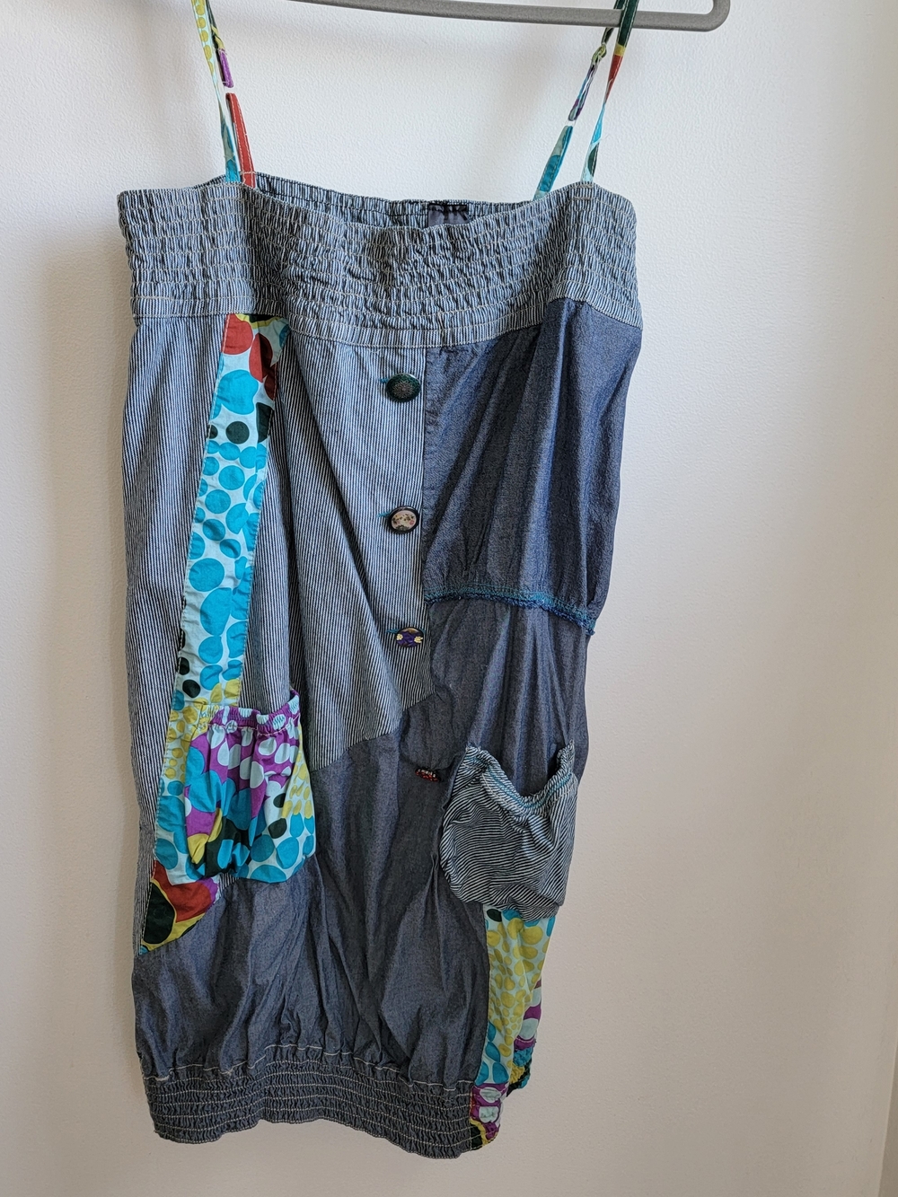 Desigual Blue Denim Patchwork Short Sundress with Multi-Color Patches - Picture 2 of 9